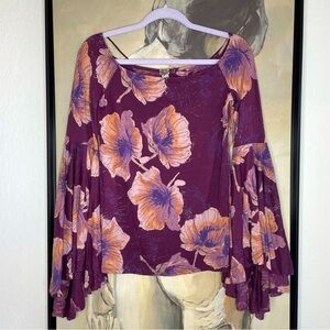 We the Free Purple Bell Sleeve Boat Neck Top